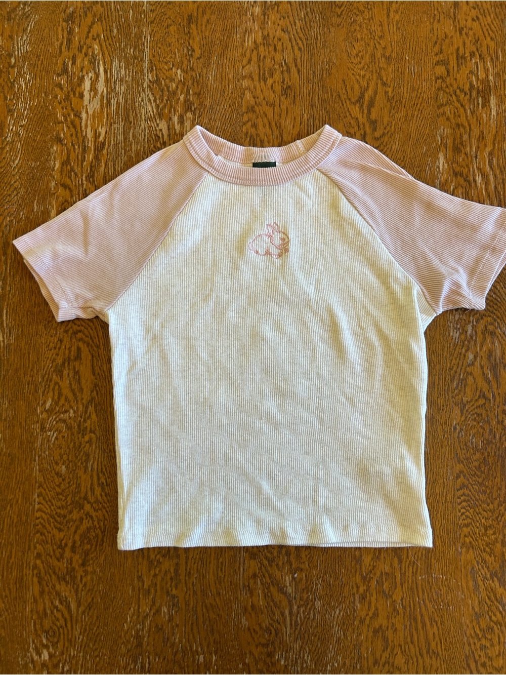 wild fable Pink & Cream Raglan Tee with Bunny Embroidery